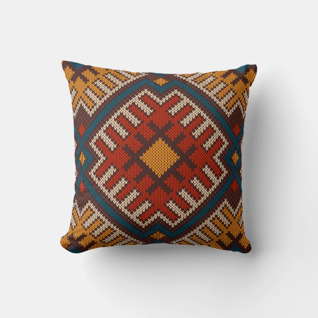 Tribal Aztec seamless pattern on the wool knitted  Cushion (Front)