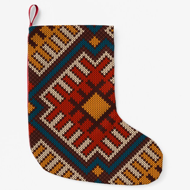 Tribal Aztec seamless pattern on the wool knitted  Small Christmas Stocking (Front)