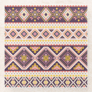 Tribal Aztec striped, geometric pattern. Glass Coaster