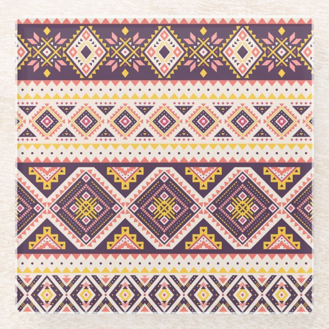 Tribal Aztec striped, geometric pattern. Glass Coaster (Front)