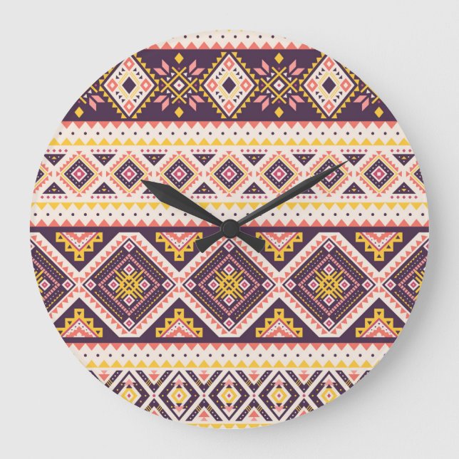 Tribal Aztec striped, geometric pattern. Large Clock (Front)