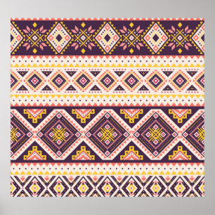 Tribal Aztec striped, geometric pattern. Poster