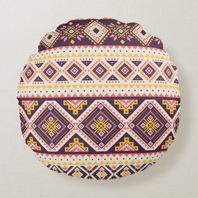 Tribal Aztec striped, geometric pattern. Round Cushion (Front)