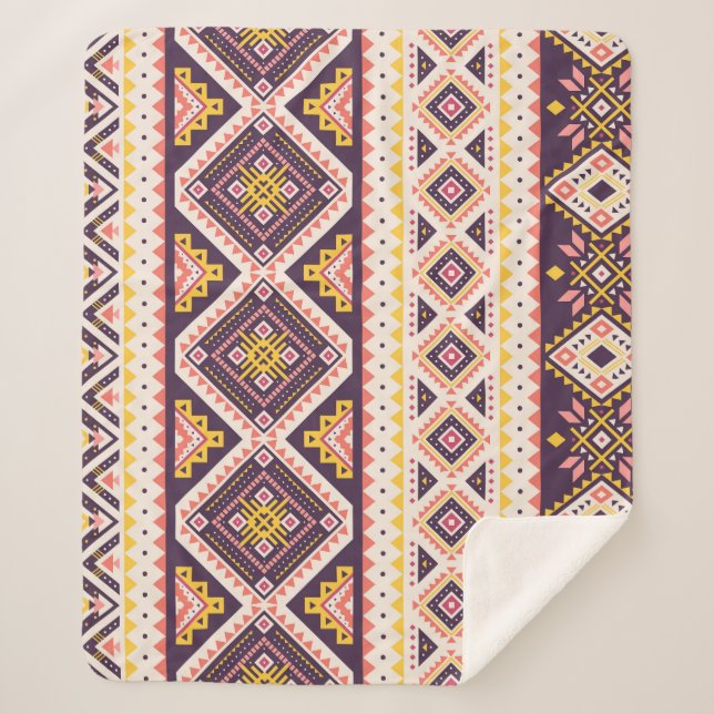 Tribal Aztec striped, geometric pattern. Sherpa Blanket (Front)