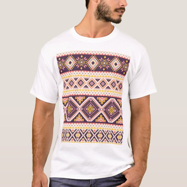 Tribal Aztec striped, geometric pattern. T-Shirt (Front)