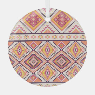 Tribal Aztec Striped Seamless Background Glass Tree Decoration