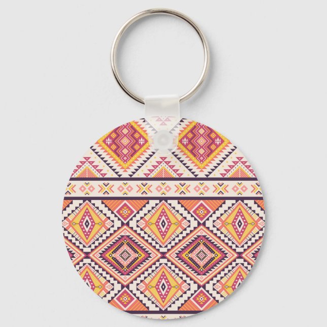 Tribal Aztec Striped Seamless Background Key Ring (Front)