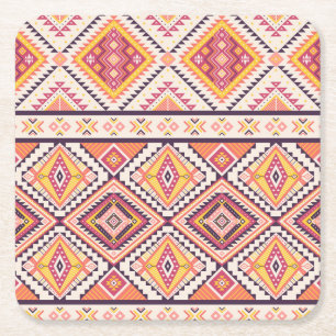 Tribal Aztec Striped Seamless Background Square Paper Coaster