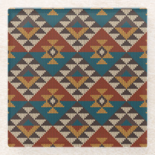 Tribal Aztec Wool Knitted Texture. Glass Coaster