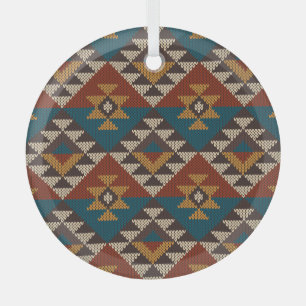 Tribal Aztec Wool Knitted Texture. Glass Tree Decoration