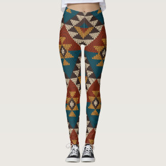 Tribal Aztec Wool Knitted Texture. Leggings