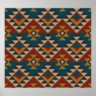 Tribal Aztec Wool Knitted Texture. Poster