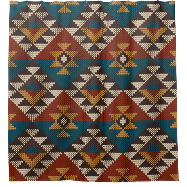 Tribal Aztec Wool Knitted Texture. Shower Curtain (Front)
