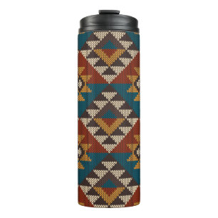 Tribal Aztec Wool Knitted Texture. Thermal Tumbler