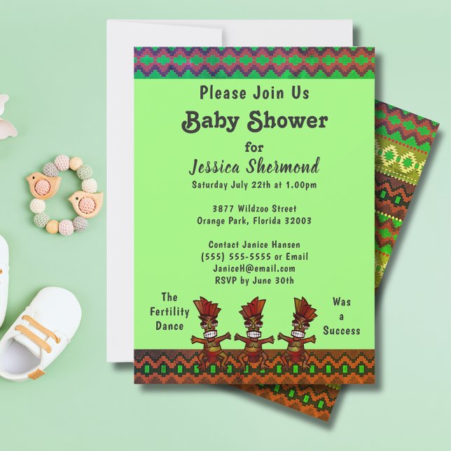 Tribal Baby Shower Green Abstract Fertility Dance Invitation (Tribal Baby Shower Green Abstract Fertility Dance Invitation)