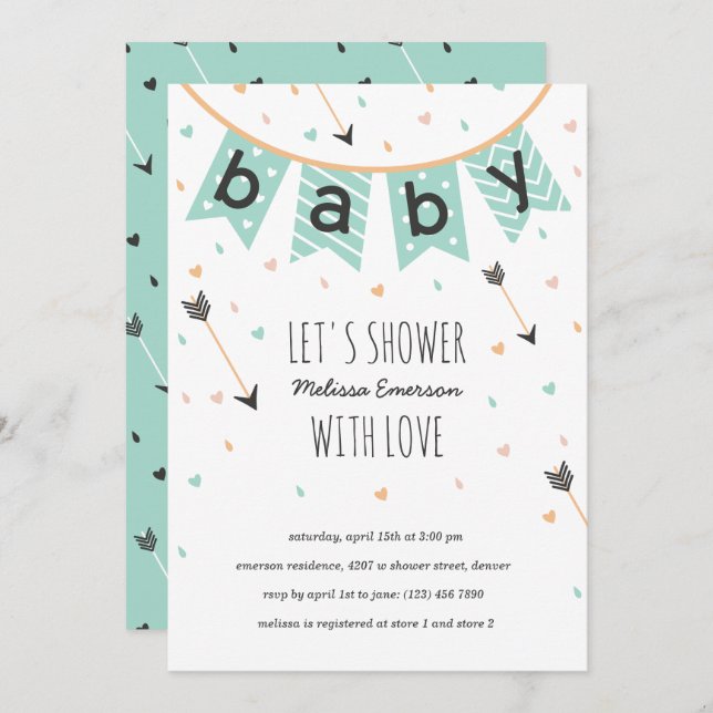Tribal Baby Shower Invitations | Neutral Mint (Front/Back)
