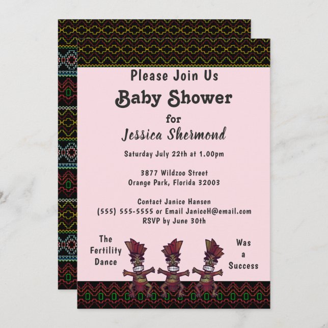 Tribal Baby Shower Neon Abstract Fertility Dance Invitation (Front/Back)