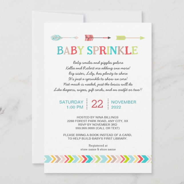 Tribal baby sprinkle with poem invitation (Front)