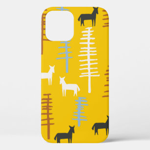 Tribal background with horses and trees,creative f iPhone 12 case