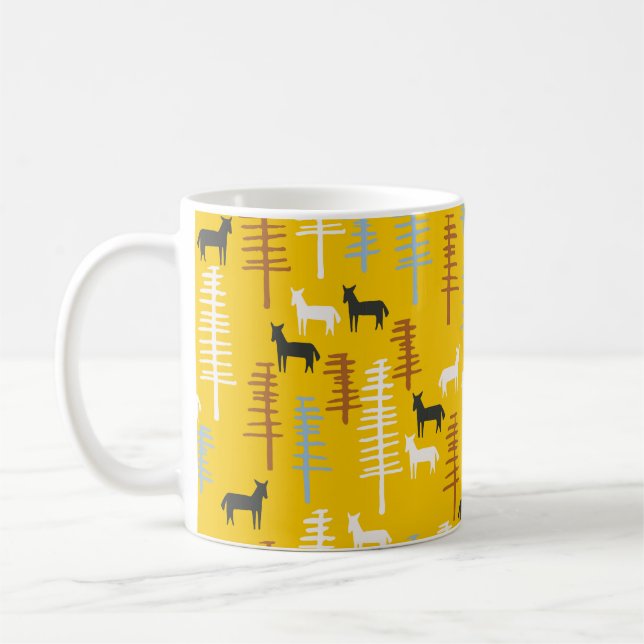 Tribal background with horses and trees,creative f coffee mug (Left)