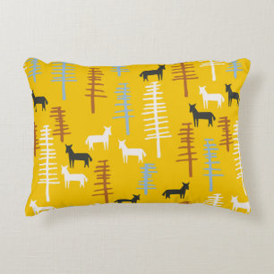 Tribal background with horses and trees,creative f decorative cushion