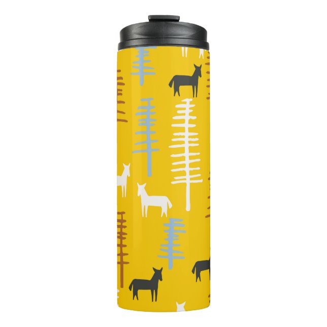 Tribal background with horses and trees,creative f thermal tumbler (Front)