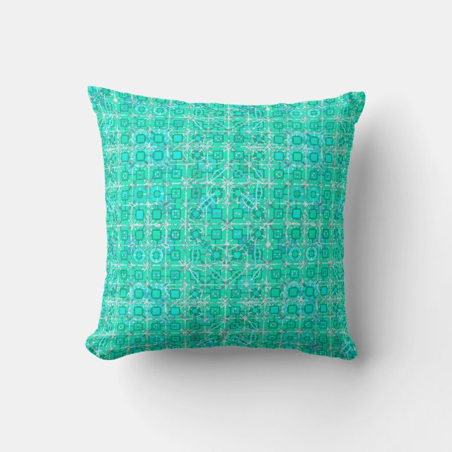 Tribal Batik - aqua and turquoise with white Cushion (Front)