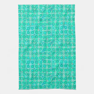 Tribal Batik - aqua and turquoise with white Tea Towel