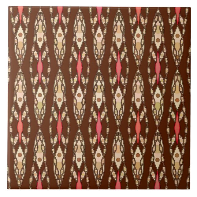 Tribal Batik - Brown, Tan and Coral Tile (Front)