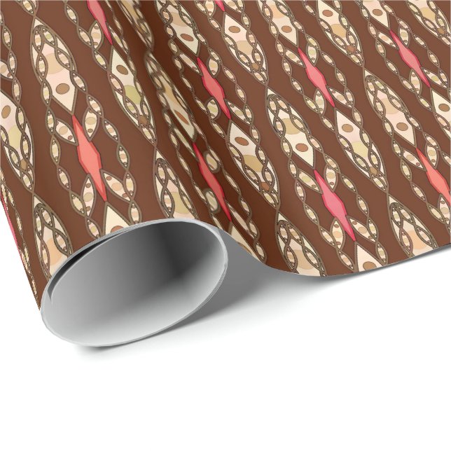 Tribal Batik - Brown, Tan and Coral Wrapping Paper (Roll Corner)