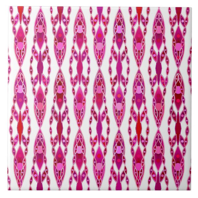 Tribal Batik - Burqundy and Fuchsia Pink Ceramic Tile (Front)