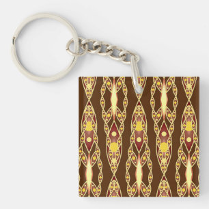 Tribal Batik - Chocolate Brown and Beige Key Ring
