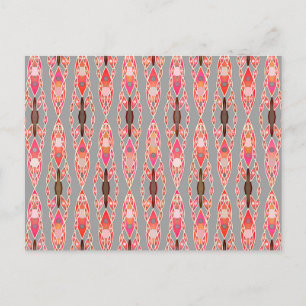 Tribal Batik - Coral Pink and Silver Grey Postcard