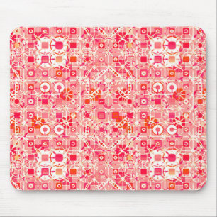 Tribal Batik - coral pink, coral orange and cream Mouse Pad