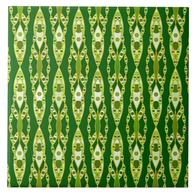 Tribal Batik - Dark Green and Avocado Ceramic Tile (Front)