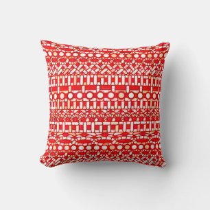 Tribal Batik - Deep red, maroon and white Cushion