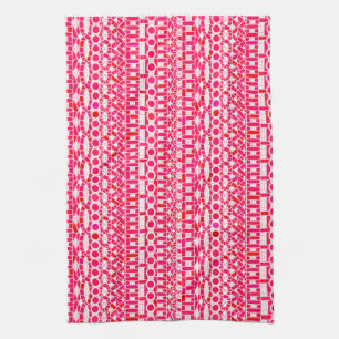 Tribal Batik - Deep red, maroon and white Tea Towel