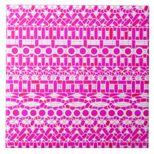 Tribal Batik - fuchsia, magenta, orchid and white Ceramic Tile