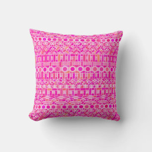 Tribal Batik - fuchsia pink, magenta and coral Cushion