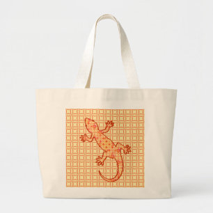 Tribal batik Gecko - coral and light orange Large Tote Bag