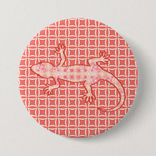 Tribal batik Gecko - coral pink and cream 7.5 Cm Round Badge