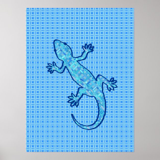 Tribal batik Gecko - denim blue Poster (Front)