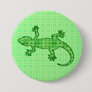 Tribal batik Gecko - lime and emerald green 7.5 Cm Round Badge
