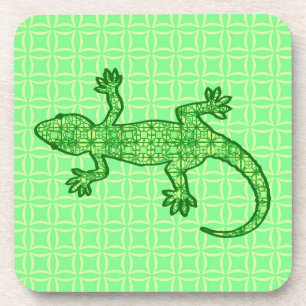 Tribal batik Gecko - lime and emerald green Coaster