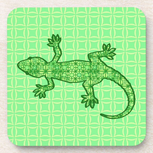 Tribal batik Gecko - lime and emerald green Coaster (Front)