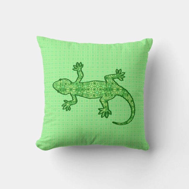 Tribal batik Gecko - lime and emerald green Cushion (Front)