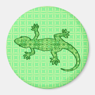 Tribal batik Gecko - lime and emerald green Magnet