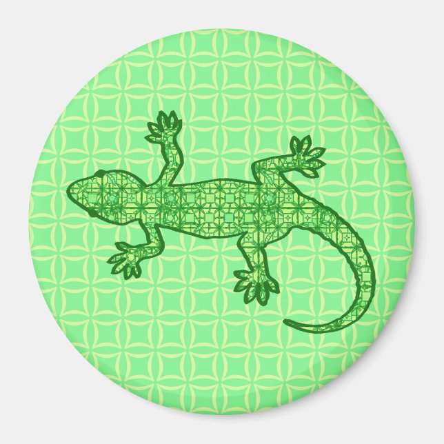 Tribal batik Gecko - lime and emerald green Magnet (Front)