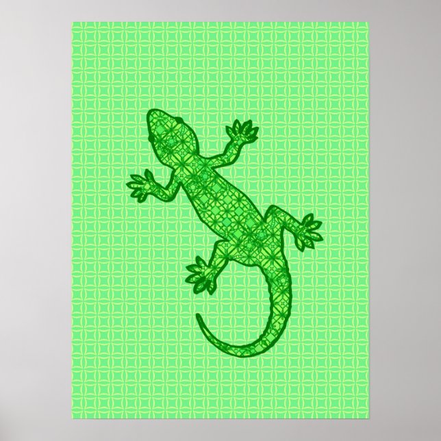 Tribal batik Gecko - lime and emerald green Poster (Front)