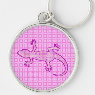 Tribal batik Gecko - orchid and shell pink Key Ring